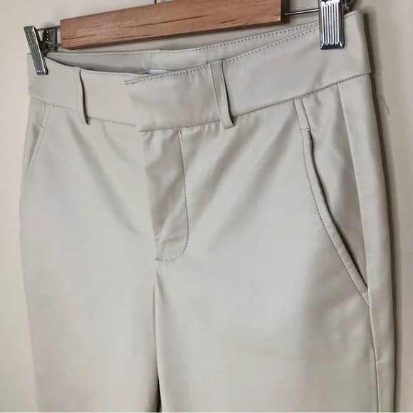 ZARA Ivory White Vegan leather Straight Leg Chino Style Pants 2 - Picture 3 of 9